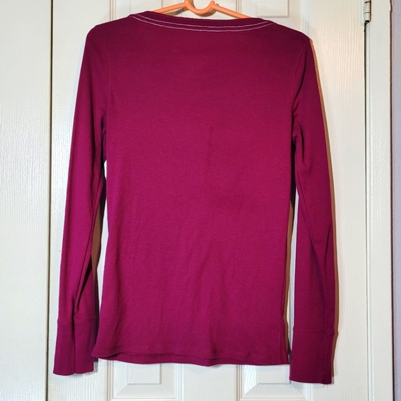 Aeropostale💞 Fuchsia, Ribbed Long sleeve button front Top w/Logo * Size Large * - Picture 2 of 5